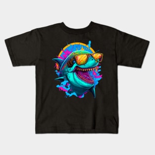 Synthwave/Retrowave neon SHARK with Glasses Kids T-Shirt